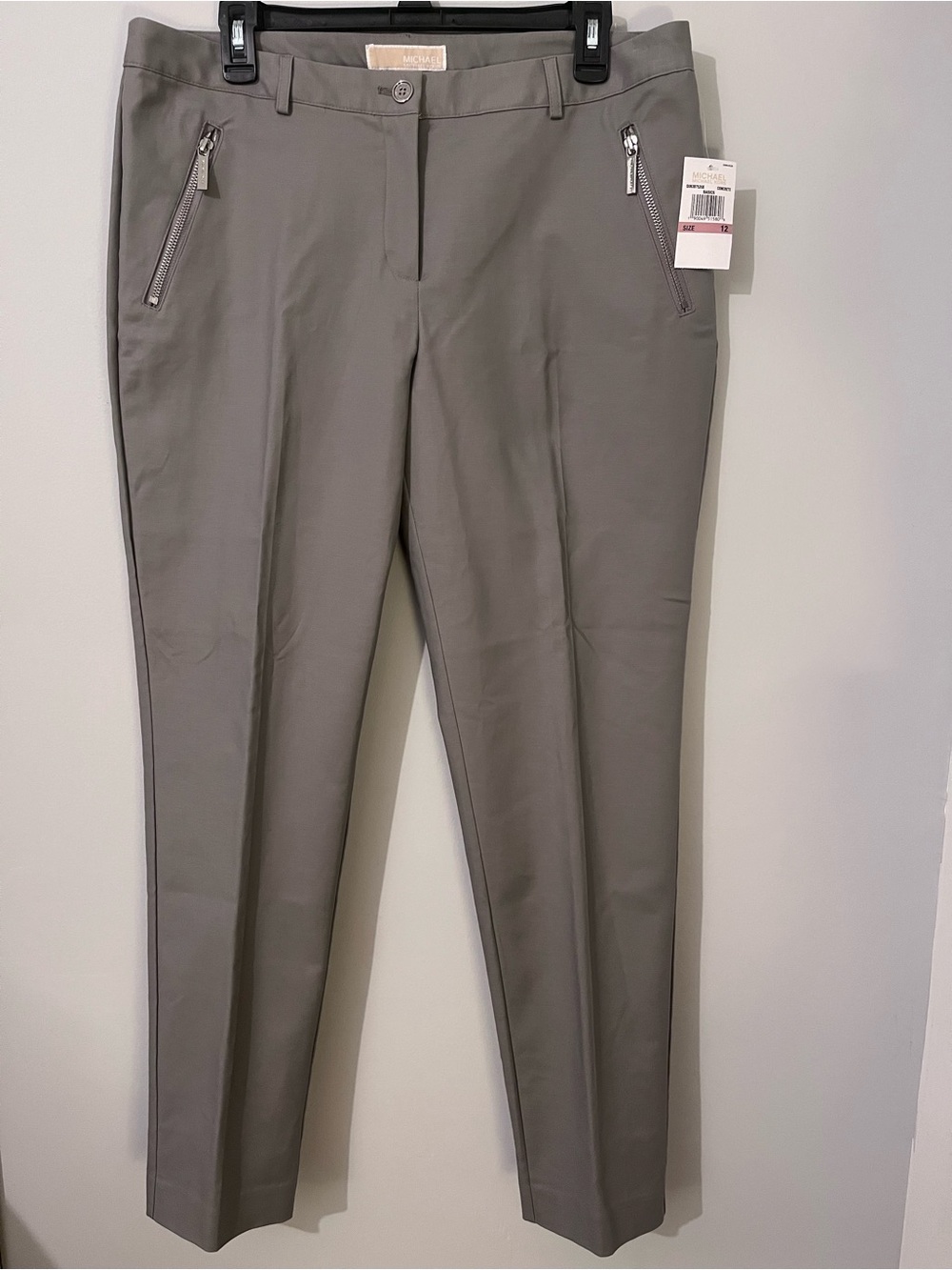 NWT MICHAEL Michael Kors Women's Gray Ankle Zip Pocket Work Chic Pants Sz 12